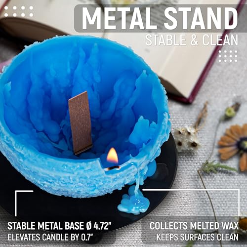 Spiral Candle Burn Around, Unscented Unique Shaped Decorative Candle on Metal Base, 4.5" Blue Beeswax Soy Wax Candle, 4h B...
