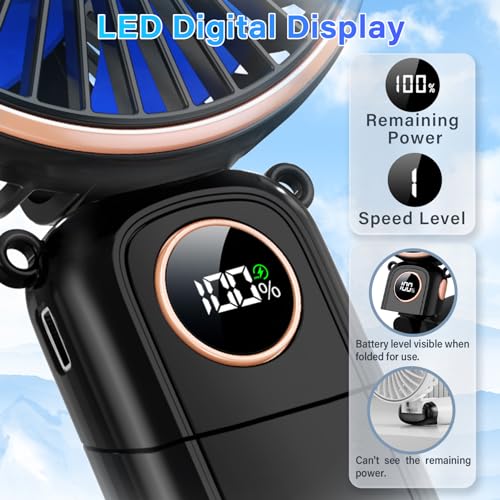 Portable Handheld Fan 5200mAh, USB Rechargeable Foldable Electric Personal Small Mini Hand Held Fan, 22Hrs Runtime, 6 Spee...