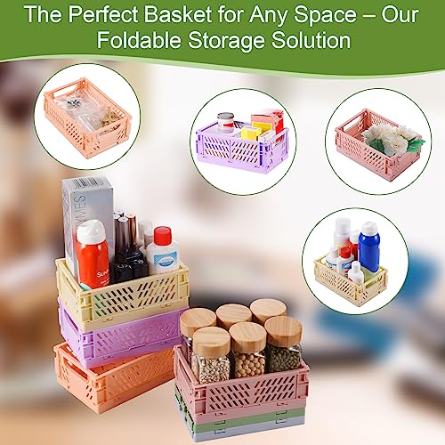HUUSMOT 6-Pack Small Pastel Plastic Storage Baskets, Collapsible Crates for Organizing, Space-Saving Mini Bins for Classro...