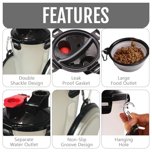 Dog Travel Water Bottle W/Collapsible Bowls - Portable 2 in 1 Leakproof Pet Water Bottle Food Container Ideal for Travel, ...
