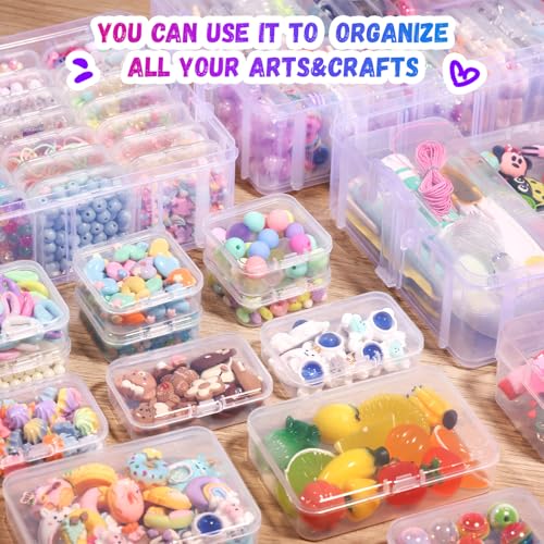 Funtopia Bead Organizers and Storage, 56 Pcs Small Plastic Containers with Lids and 3-Tier Stackable Storage Box, Mini Cle...