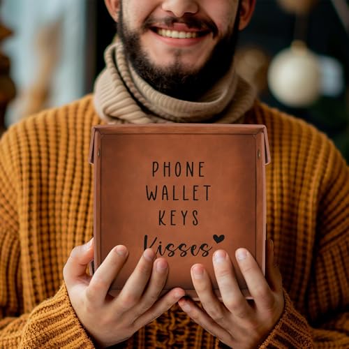 Gifts for Boyfriend, Husband, Romantic Gifts for Him, Mens Birthday Gifts Idea - Premium PU Leather Valet Tray - Best Mens...