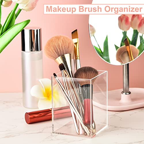 Mototo 2 Pieces Clear Acrylic Pen Holder & Pencil Cup Clear Makeup Bush Holder Acrylic Desktop Stationery Organizer for Of...