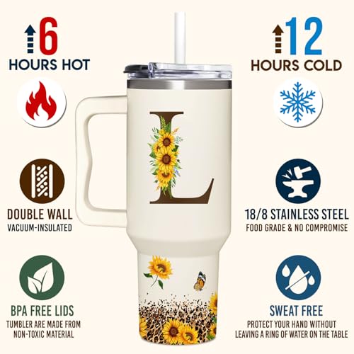 Personalized Birthday Gifts For Women - Sunflowers Monogrammed Cup For Boss Day, Christmas - Customized Gifts For Women, M...