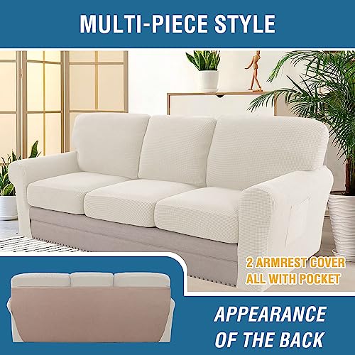 H.VERSAILTEX Multi-Pieces Sofa Covers Stretch Couch Covers Form Fitted Seats and Back Cushions Covers (3 Seat Covers Plus ...