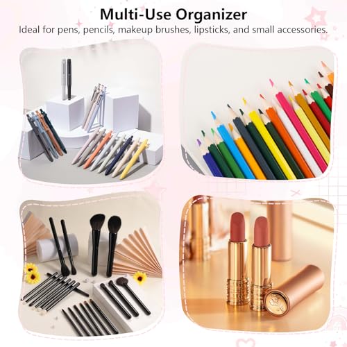 Nirvany Acrylic Pen Holder for Desk, Cute Clear Pencil Organizer & Makeup Brush Holder with Bow Back To School Accessories...