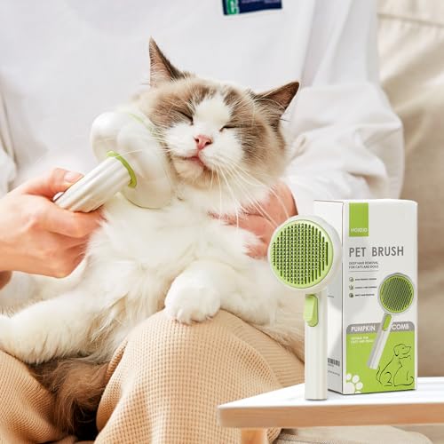 VIOJOJO Cat Brush Dog Brush with Release Button for Shedding, Self Cleaning Cat Comb Hair Brush for Indoor Cats, Dog Deshe...