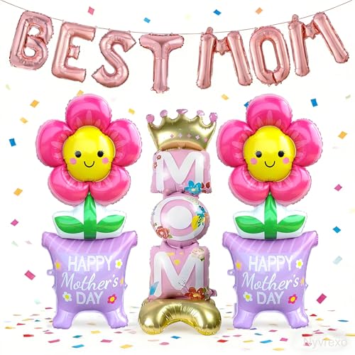 11Pcs Happy Mother's Day Balloons Set, 16Inch and 60Inch BEST MOM Large Standing Flower Foil Balloons for Mothers Day Cele...