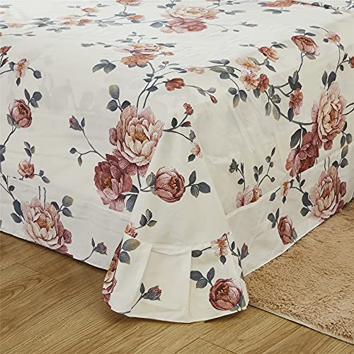 FADFAY Sheets Set Twin Shabby Beige Floral Bedding Elegant Peony Sheets Set Vintage Flower Bedding Collections Soft 100% E...