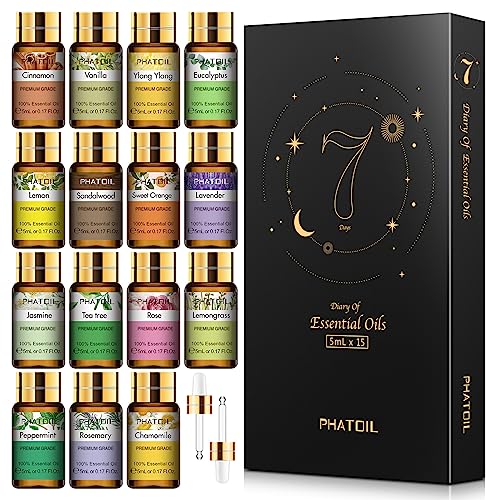 PHATOIL 15PCS Essential Oils Gift Set - Premium Quality 100% Natural Pure Essential Oils for Aromatherapy Diffuser Yoga Ho...