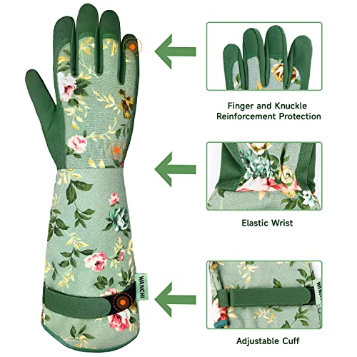 WANCHI Gardening Gloves for Women, Comfortable Floral Long Sleeve Garden Gloves for Gardening and Outdoor Work, Durable Le...
