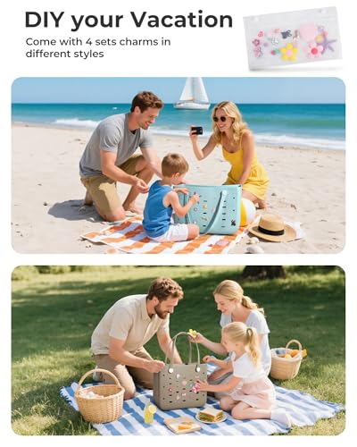 BAGSMART Beach Bag for Women, Water-resistant Rubber Tote Bag, Sandproof Vacation Essentials for Summer Swim Cruise Pool