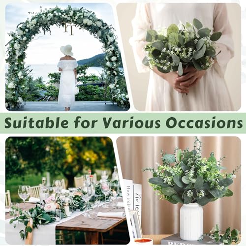 N MAGEAN Eucalyptus Leaves Stems 60 PCS, 4 Kinds Mixed Artificial Greenery Stems for Wedding Decor Vase Floral Arrangement...
