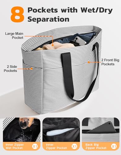 ISEYOU Beach Bag and Cooler Bag Set, 45L Waterproof XXL Foldable Tote with Zipper, 8 Pockets for Pool, Picnic, Travel