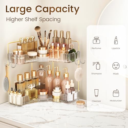 Kinkota Corner Bathroom Counter Organizer 2 Tier Bathroom Organizers and Storage Countertop with Hooks Skin Care Exquisite...
