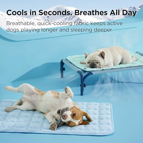 Bedsure Cooling Mat for Large Dogs, Q-Max>0.5 Thin Breathable Cold Crate Pad for Pet, Portable Washable Kennel Bed for Sum...