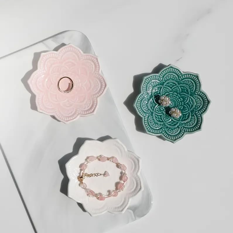 Jewelry Dish Tray Ring Dish Ceramic Tray Mandala Flower Shape Trinket Plate Jewelry Organizer Dish