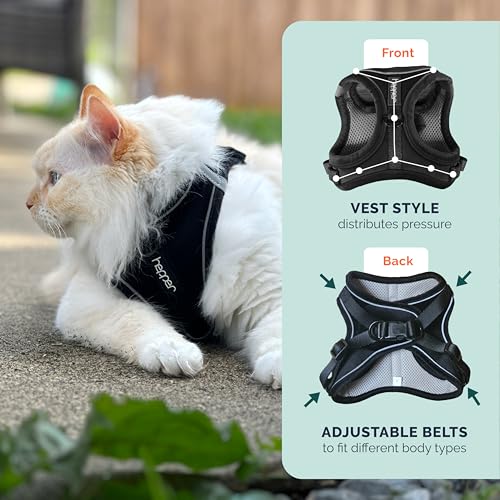 Hepper Cat Harness and Leash Escape Proof Set - Black Tactical Cat Harness with Reflective Safety Strips - Kitten or Cat V...