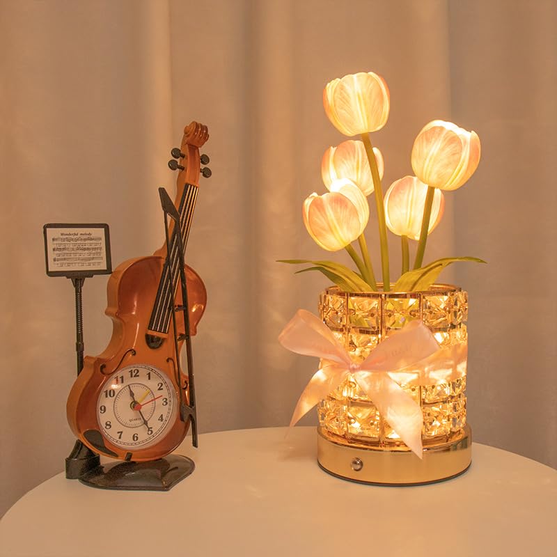 TXGZYBhg Tulip Flower Planet Lamp with Remote Control, Rechargeable Cordless Touch Dimming Artificial Flower Desk Lamp, LE...