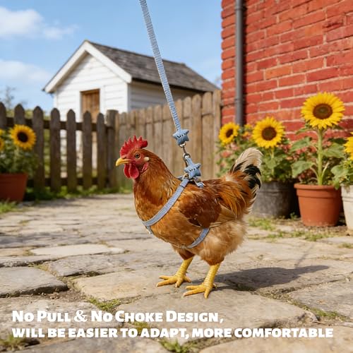 2 Pcs Adjustable Chicken Harness and Leash Set, Comfortable Duck Harness and Leash for Real Ducks, Upgraded Easy to wear C...