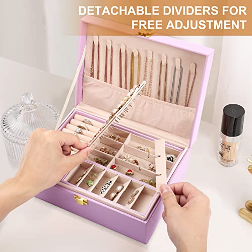 Jewelry Box for Girls Women Leather Jewelry Organizer with Lock Double Layers Jewelry Storage Case Removable Tray for Neck...