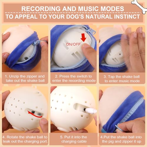 BABORUI Interactive Dog Toys Pig, Jumping Squeaky Dog Toys with Recording and Music Modes, Rechargeable Moving Dog Chew To...