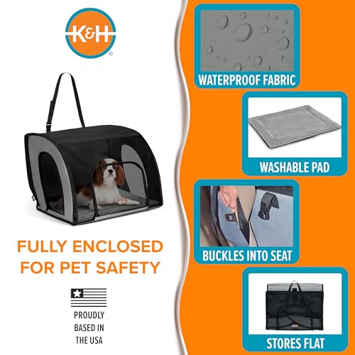 K&H Pet Products Enclosed Dog Car Seat, Travel Safety Carrier for Pets, Dog Travel Car Seat, Soft-Sided Covered Cat Carrie...