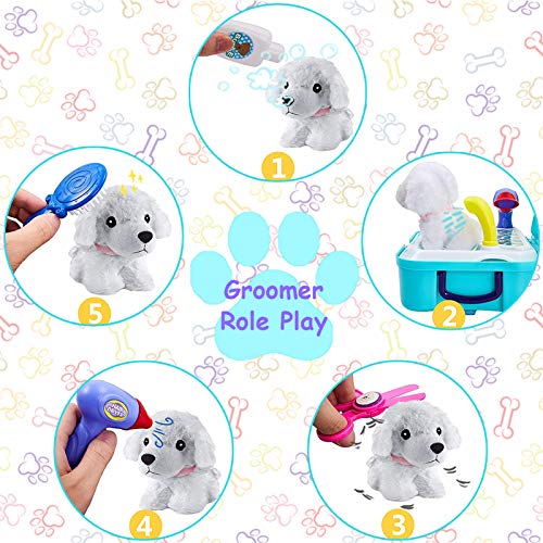 TEUVO Pet Care Play Set Doctor Kit for Kids, 16 Pcs Doctor Pretend Play Vet Dog Grooming Toys Puppy Dog Carrier Feeding Do...