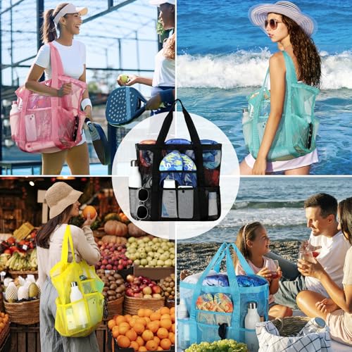 Tavaleu Mesh Beach Bag - Large Beach Tote with Multi Functional Pockets for Family Travel/Vacation