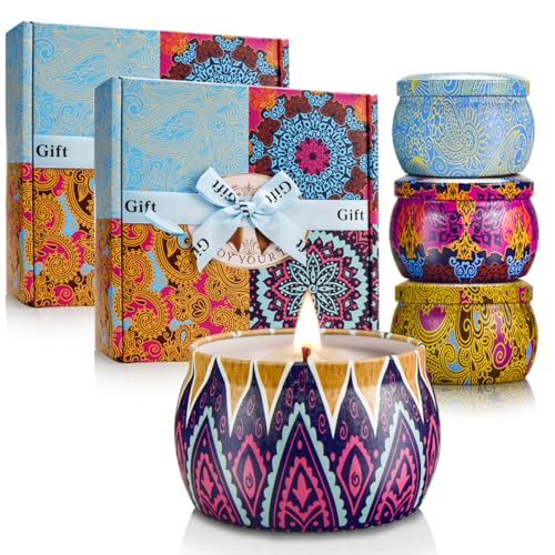 Candle Gift Set Bundle for Women, 2 Sets of 4 Scented Candles (8 Total), 8% Essential Oils, 240H Long Burning Aromatherapy...