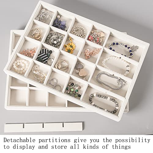 Coward 2PC Stackable 24 Gird Jewelry Organizer Tray Necklace Earring Box Storage Drawer Ring Bracelet Display Holder (beig...
