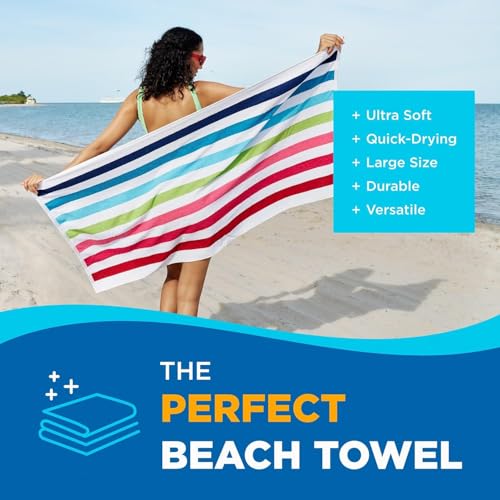 Ben Kaufman Terry Cabana Striped Towels - Oversized Towel for Beach & Pool - Soft Cotton Towels with Absorbent Design - St...