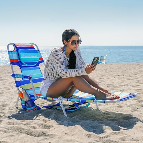 Tommy Bahama Read Through Backpack Beach Lounge Chair with Pillow, Arms, and Cup Holder, Multi-Position Adjustable Folding...