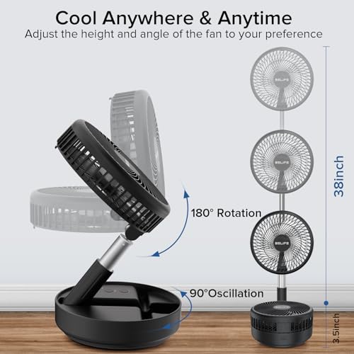 Belife X8 Portable Fan, 7200mAh Battery Powered Rechargeable, Oscillating USB Desk Floor Fan with Remote, Foldable Telesco...