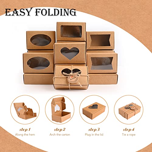 Moukiween 32 PCS Brown Soap Boxes for Homemade Soap, 3.54 X 2.36 X 1.18 Inch Soap Packaging Gift boxes with Window, Small ...