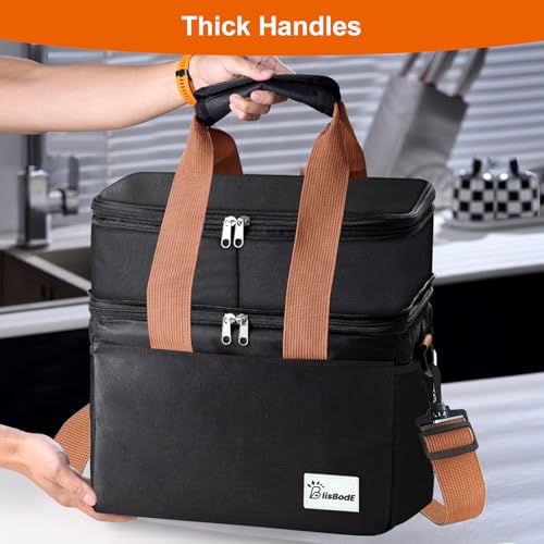 Lunch Bag Upgraded Insulated Lunch Box for Men and Women - 15-20L Expandable Double Deck, Leakproof Soft Cooler Bag with S...