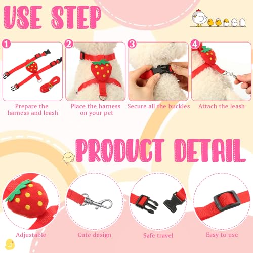 6 Pcs Adjustable Bunny Rabbit Harness with Leash Set Comfortable Small Pet Cute Vest Harness Leash Adjustable Walking Rope...