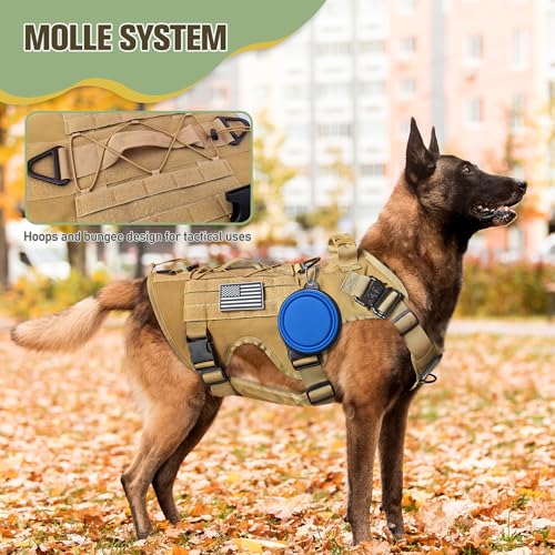 JOYFLARE Tactical Dog Harness for Large Dog, Dog Collar and Bungee Leash Set No-Pull Military Dog Harness - Walking Traini...