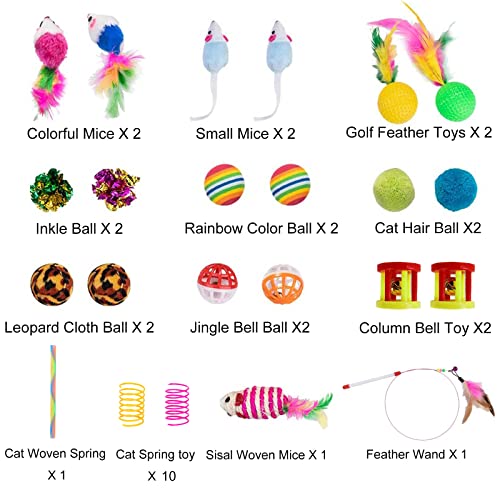 32Pcs Cat Toys Kitten Interactive Pet Toys Assortments, Foldable Rainbow Tunnel, Teaser Wand Fluffy Mouse Crinkle Balls Be...