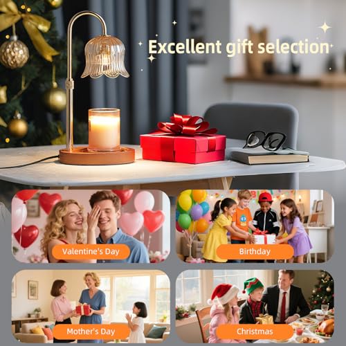 Candle Warmer Lamp with Timer: Adjustable Dimmable Height Adjustable Warming - Flower Shape Wax Lamp Jar Candles No Flame ...