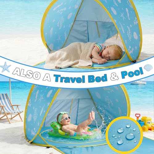 3-in-1 Baby Beach Tent, Pop-Up Baby Pool Tent with UPF 50+ Sun Protection, Portable Sun Shelter for Infants and Toddlers O...