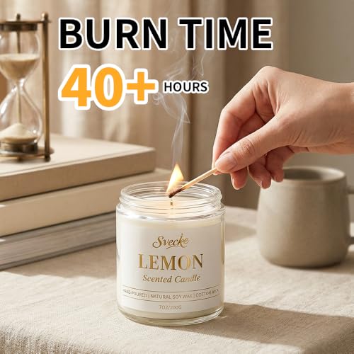 SVECKE Sandalwood Scented Candle 7oz Soy Wax Jar Candle Long Burning Aromatherapy Candle for Home Bedroom Gift for Women M...