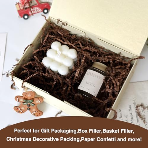 Corlcol 2LB Crinkle Paper Shred Filler for Gift Box Bag and Basket On Holidays(Dark Brown)