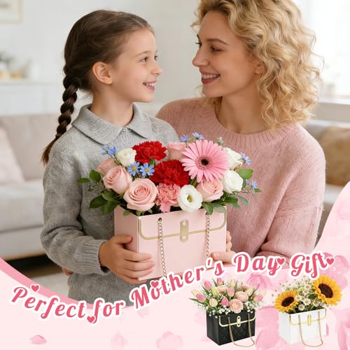 Flower Paper Gift Box 6 Pcs Floral Bouquet Storage Bucket Handbag with Metal Chain Flower Bouquet Purse Box Gift Wrap Bags...