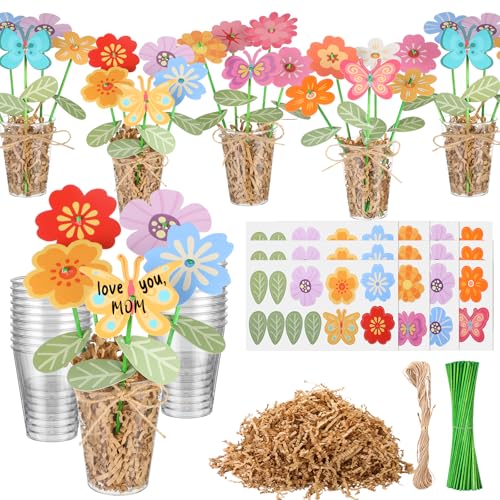 FoldTier 150 Pcs/24 Sets Mother's Day Craft Kit Bulk DIY Flower Bouquet Craft Gift for Mom Make Your Own Bunch of Floral D...