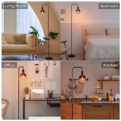 ONEWISH Floor Lamp for Living Room - Minimalist Industrial Standing Lamp with Modern LED Bulb, Globe Black Clear Glass 6",...
