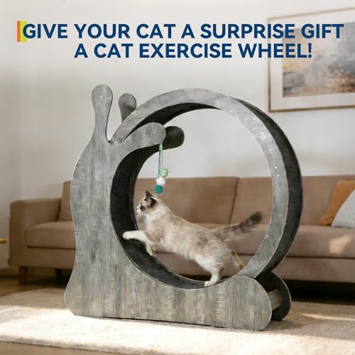 Large Cat Running Wheel, Cat Wheel for Indoor Cats 33.5" Inner Diameter Wood Pet Treadmill with Scratching Board and Playi...