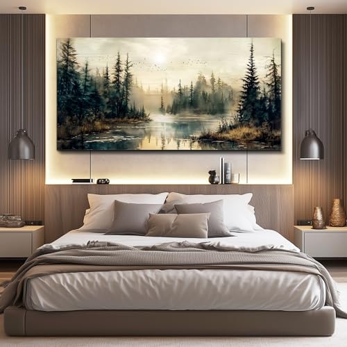 FUHAIHUA Canvas Wall Art For Living Room Large Wall Decor For Bedroom Modern Office Wall Decorations Forest River Landscap...