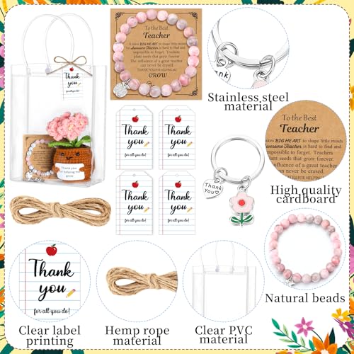 Wavwavw 4 Sets Teacher Appreciation Gifts Bulk Include Crochet Flower Dolls Thank You Crochet Gift Bracelets Keychains App...