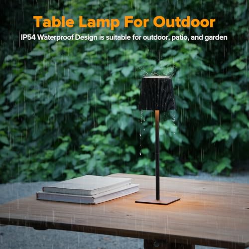 LUTEC 2 Pack Cordless Table Lamp,6000mAh Rechargeable Battery Operated Desk Lamp,Two Adjustable Heights,Waterproof, Touch ...